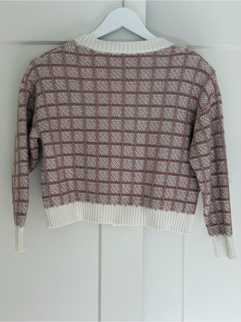 Love Republic White Pink Silver Plaid Cardigan Jewel Buttons XS - Picture 9 of 9